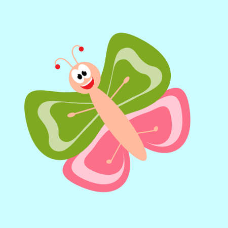 Cheerful butterfly with a cute face. Cartoon character. Isolated illustration for design.のイラスト素材