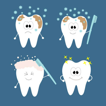 A set of teeth that show how to get rid of dirt and microbes.のイラスト素材