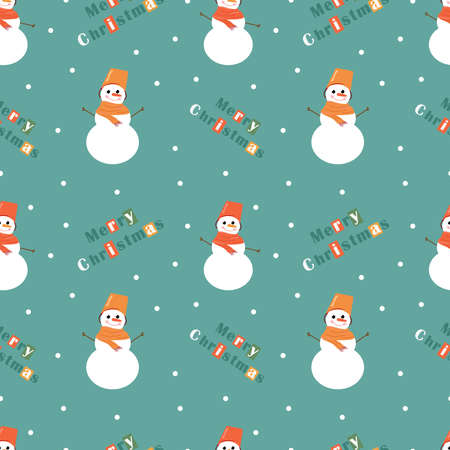 Seamless illustration with a cute snowman. Feast of Christmas. Textile illustrations. Background, wallpaper or wrapping paper.のイラスト素材