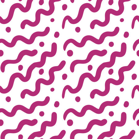 Seamless twisty lines and dots. Red color. For pattern, canvas or wrapping paper. Flat doodle illustration. Vectorのイラスト素材