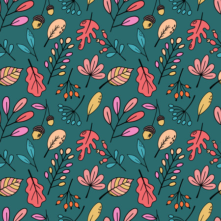 Seamless illustration with autumn leaves. Concept for textile fabric, wrapping paper or wallpaper. Vector.のイラスト素材