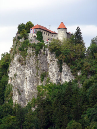 Bled castle on a cliff in Slovenia          の写真素材