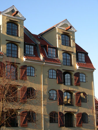  The front of an old renovated houses on Christianshavn in Copenhagen         