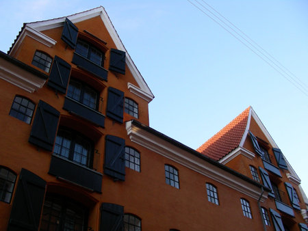 The front of an old renovated houses on Christianshavn in Copenhagen