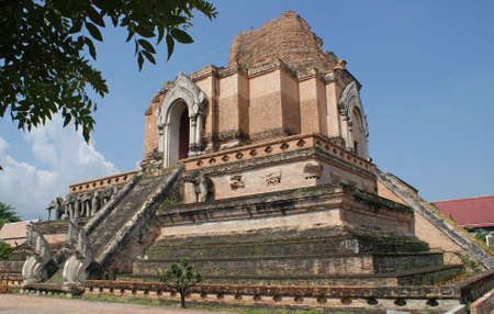 Wat Chedi Luang is a Buddhist temple or chedi in the historic center of Chiang Mai in Thailandの写真素材