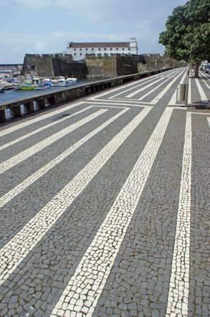 Fort of Sao Bras in Ponta Delgada at the island of Sao Miguel which is a part of the Azoresの写真素材