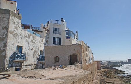 View of the walled coast city og Essaouira, a port on the Moroccan Atlantic coastの写真素材