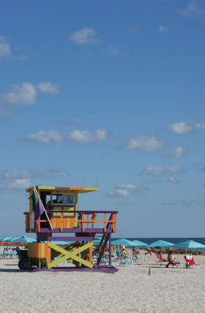 Really colorful lifeguard beach house om South Beach of Miamiのeditorial素材