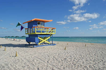 Really colorful lifeguard beach house om South Beach of Miamiのeditorial素材