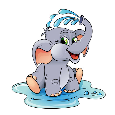 Funny cartoon baby elephant which pours himself with waterのイラスト素材