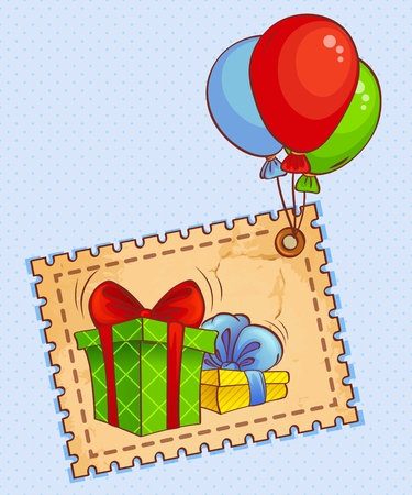 Vintage greeting card with presents and balloonsのイラスト素材
