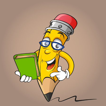 Cartoon pencil with bookのイラスト素材