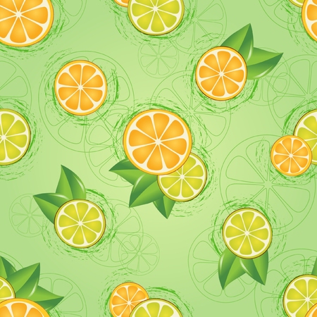 Seamless pattern of sliced citrus and leavesのイラスト素材