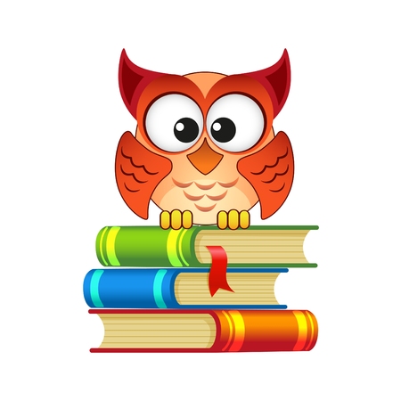 Owl sitting on a pile of booksのイラスト素材