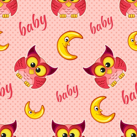 Seamless pattern with owls and moons for childrenのイラスト素材