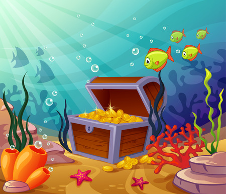 Underwater worlds with a treasuresのイラスト素材