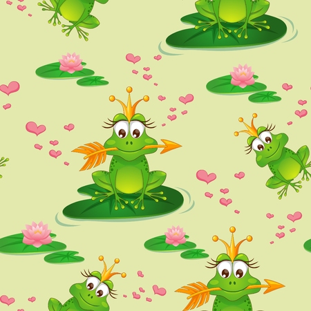 Seamless pattern with princess frog and water lilyのイラスト素材