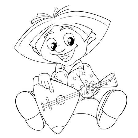 Brownie playing a balalaika. Black and white illustration for coloring bookのイラスト素材