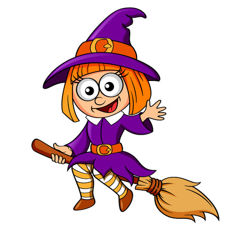 Halloween witch flying on broomのイラスト素材