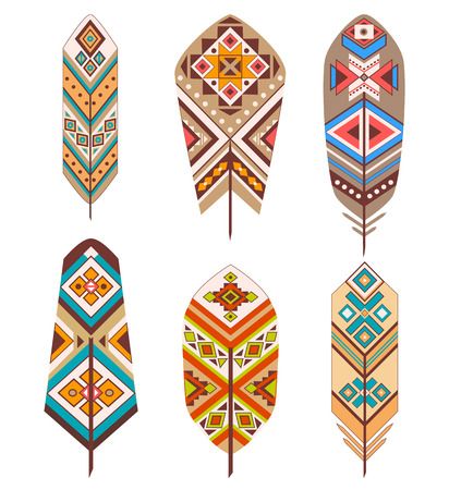 Tribal feathers with ethnic patternのイラスト素材