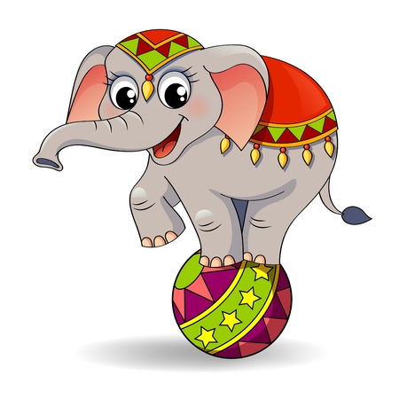 Funny cartoon circus elephant balancing on ballのイラスト素材