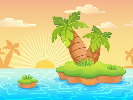 Seamless landscape with cartoon deserted beach and palm treesのイラスト素材