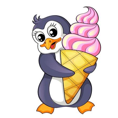 Cartoon penguin with ice creamのイラスト素材