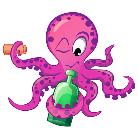 Cute cartoon octopus with bottleのイラスト素材