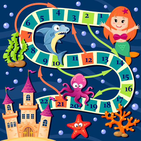 Board game with mermaid and sea animalsのイラスト素材