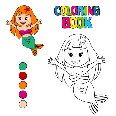 Coloring book with mermaidのイラスト素材