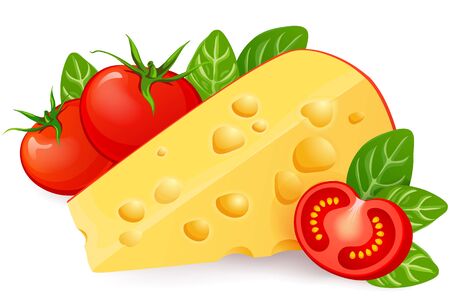 Cheese, tomato and basil isolated on white backgroundのイラスト素材