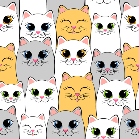 Seamless pattern with cats. Background with gray, white and ginger kittensのイラスト素材