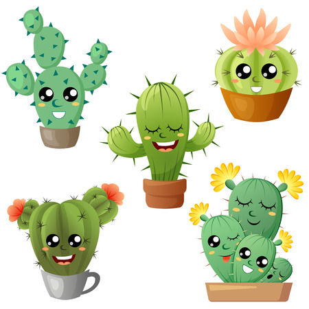 Set of cute cartoon cactusのイラスト素材