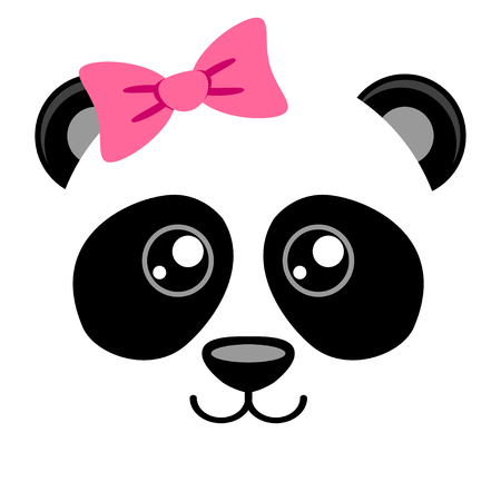 Cute panda with pink bow. Girlish print with chinese bear for t-shirtのイラスト素材