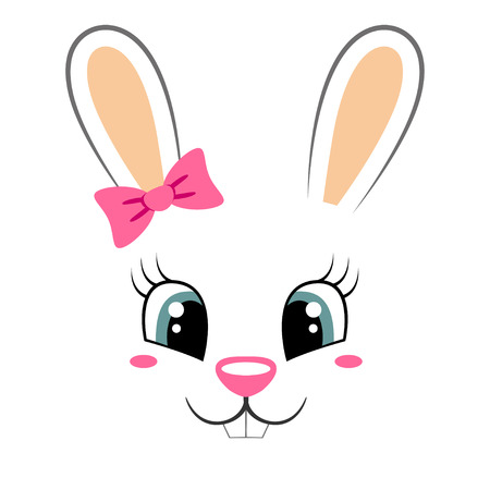 Cute bunny with pink bow. Girlish print with rabbit face for t-shirtのイラスト素材