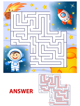 Help cosmonaut find path to rocket. Labyrinth. Maze game for kidsのイラスト素材