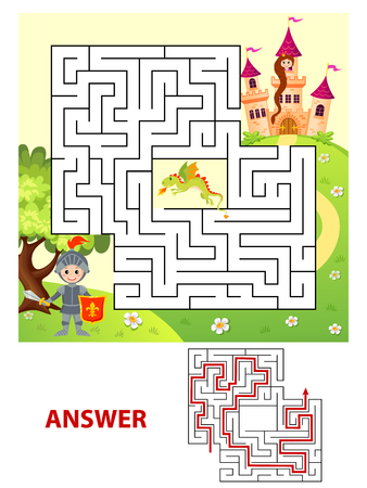 Help knight find path to princess. Labyrinth. Maze game for kidsのイラスト素材