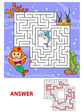 Help mermaid find path to pearl. Labyrinth. Maze game for kidsのイラスト素材