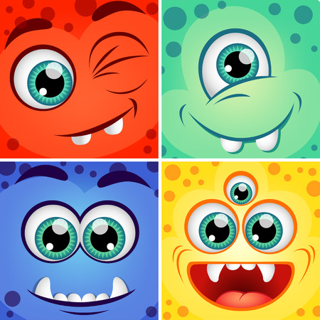Cute cartoon square monstersのイラスト素材