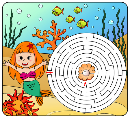 Help mermaid find path to pearl. Labyrinth. Maze game for kidsのイラスト素材