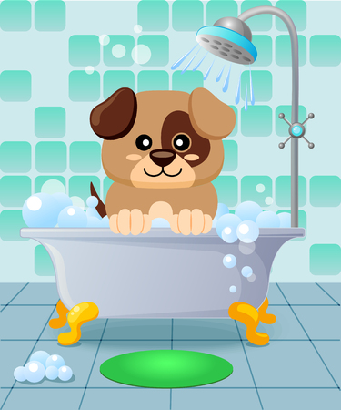 Cute puppy taking bath. Dog groomingのイラスト素材