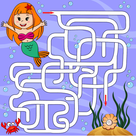 Help mermaid find path to pearl. Labyrinth. Maze game for kidsのイラスト素材
