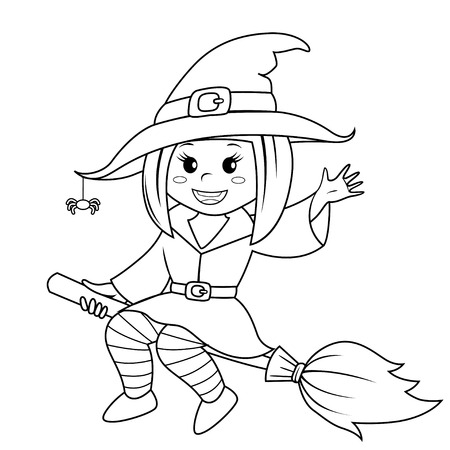 Halloween witch flying on broom.のイラスト素材