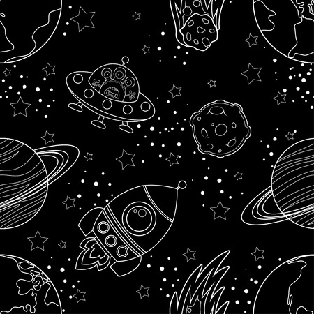 Childish space pattern with planets.のイラスト素材