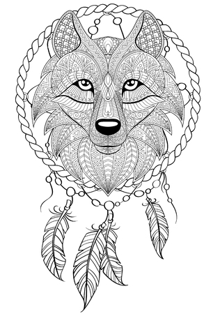 Dream catcher with wolf.のイラスト素材