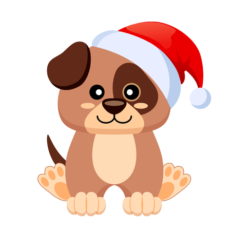 Little cute dog in Santa Claus hat. Puppy simbol of Chinese New Year 2018のイラスト素材