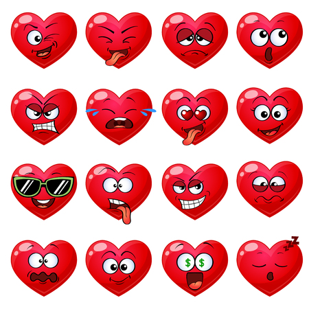 Emoji red hearts. Cute emoticons isolated on white backgroundのイラスト素材