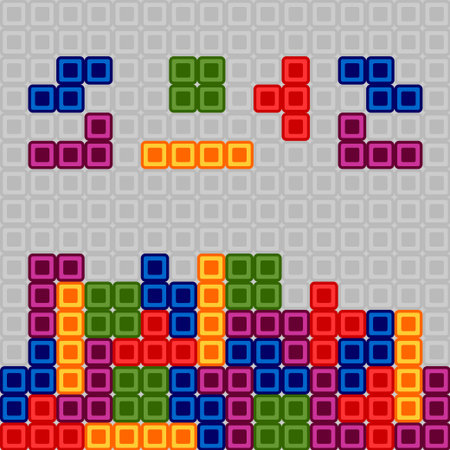 Tetris pieces. Brick retro game on light background. Vector templateのイラスト素材