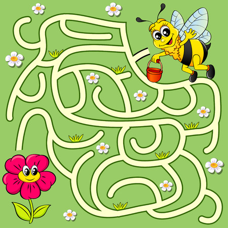 Help bee find path to flower. Labyrinth maze game for kidsのイラスト素材