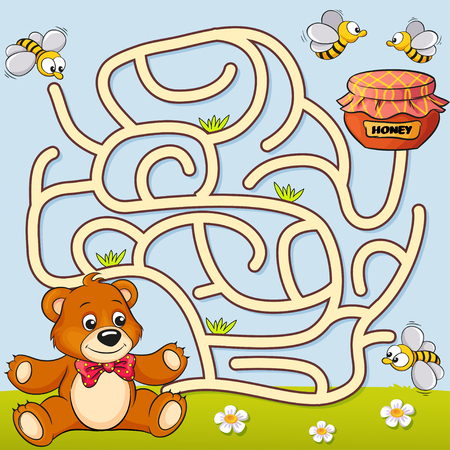 Help bear find path to honey. Labyrinth. Maze game for kidsのイラスト素材